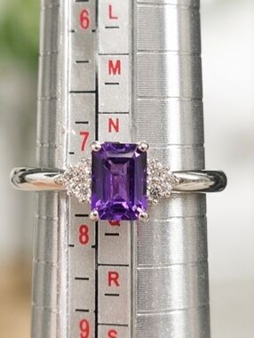 Sterling Silver Amethyst Ring with Sparkling CZs - Size 8